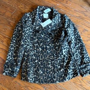 Thread & Supply Leopard-Print Double-Breasted Peacoat - Black & Gray